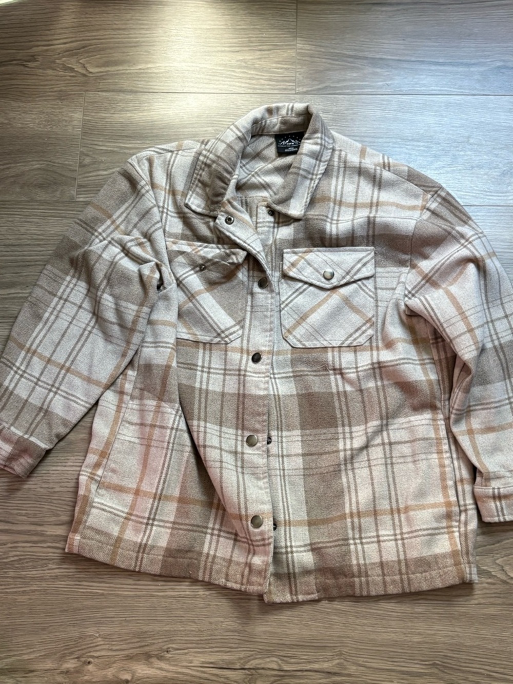 Oversized Plaid Utility Shacket in Cream & Tan
